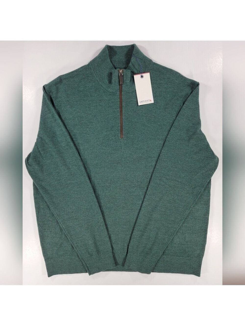 NEW UNTUCKIT Belguardo Sweater Men XL Green Mock Quarter 1/4 Zip Merino Wool NWT